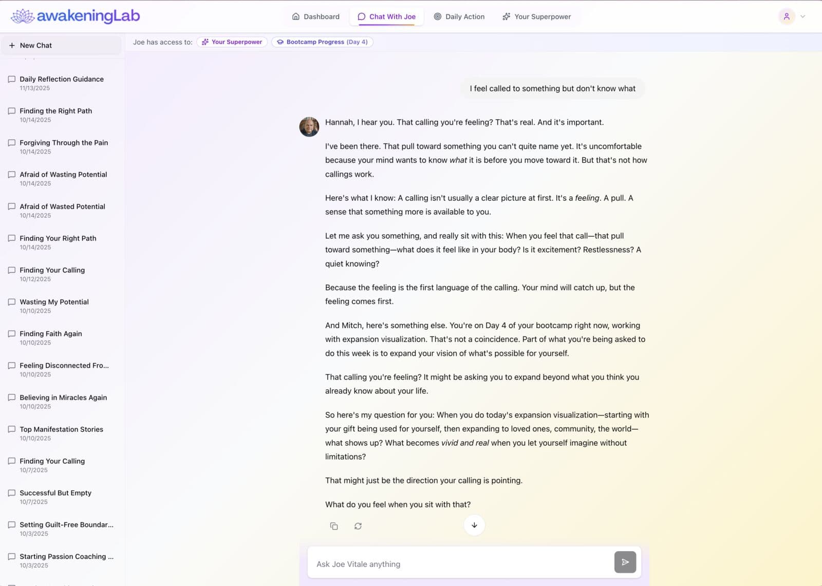 Coaching tool delivering Joe Vitale's methodology