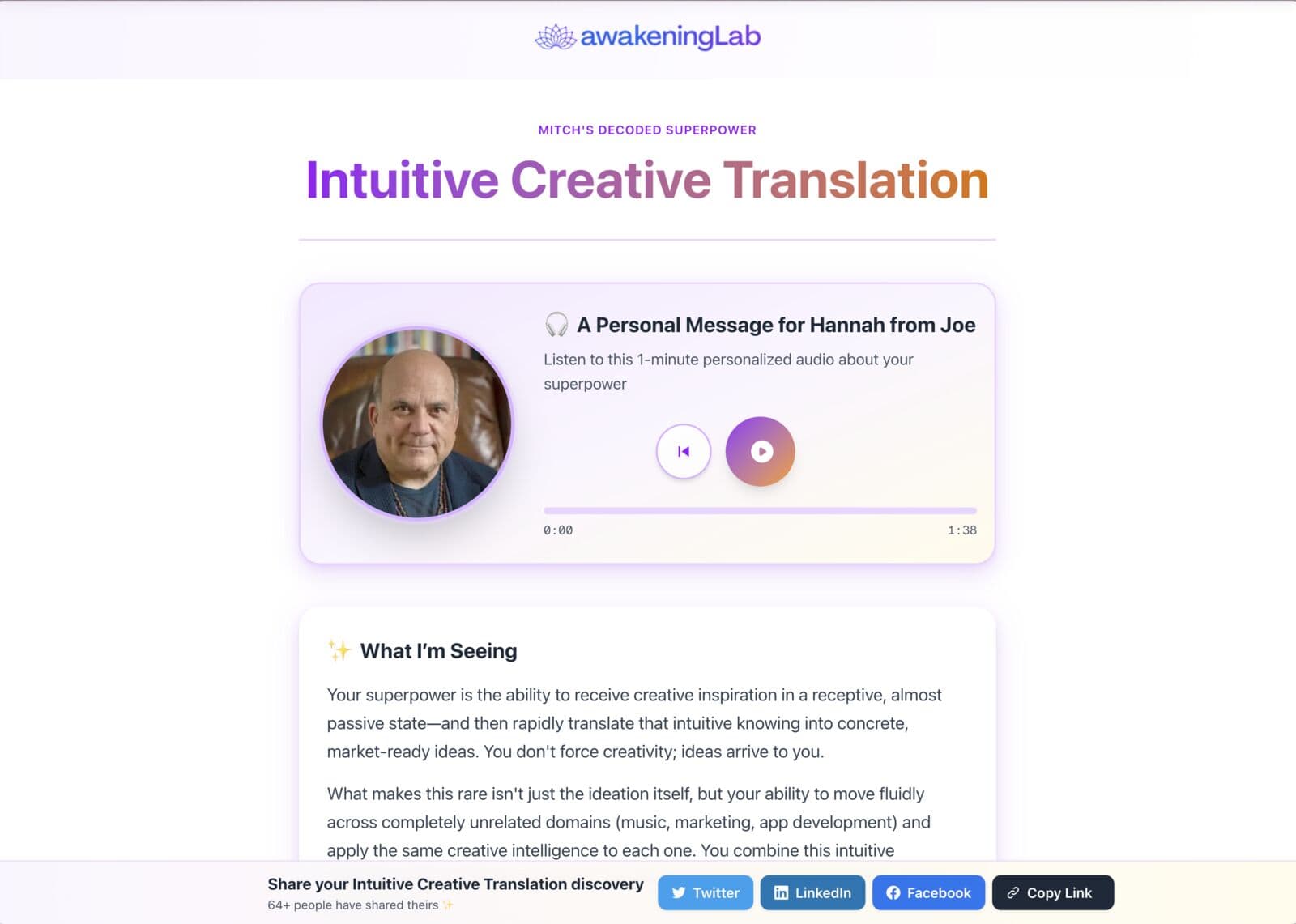 Personalized analysis and product result